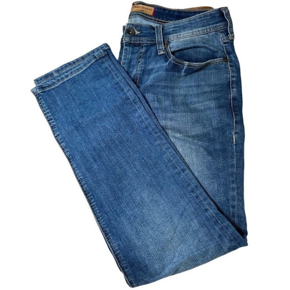 Seven7 Premium Denim Co Mens Slim Straight Jeans Medium Wash Blue W32 L30